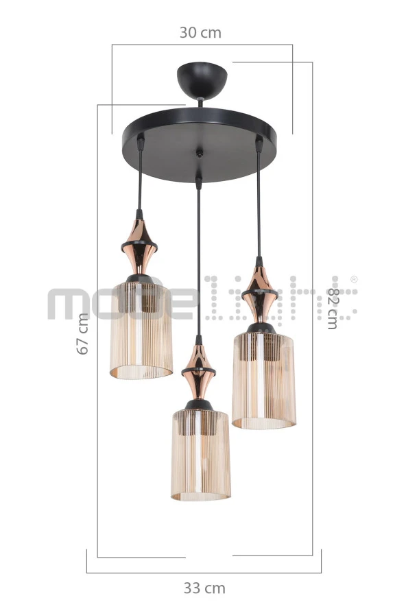 Modelight Akses Küre / Karo 3lü Optik Camlı Avize - Resim 3