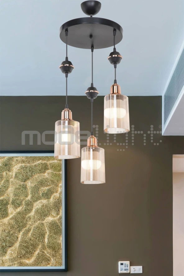 Modelight Akses Küre / Karo 3lü Optik Camlı Avize
