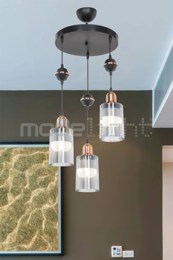 Modelight Akses Küre / Karo 3lü Optik Camlı Avize ürün görseli