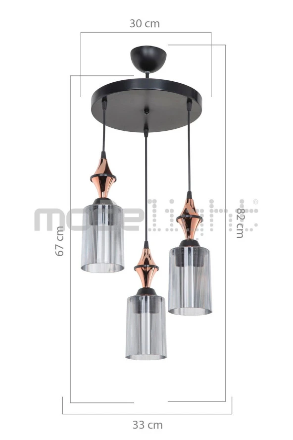 Modelight Akses Küre / Karo 3lü Optik Camlı Avize - Resim 3