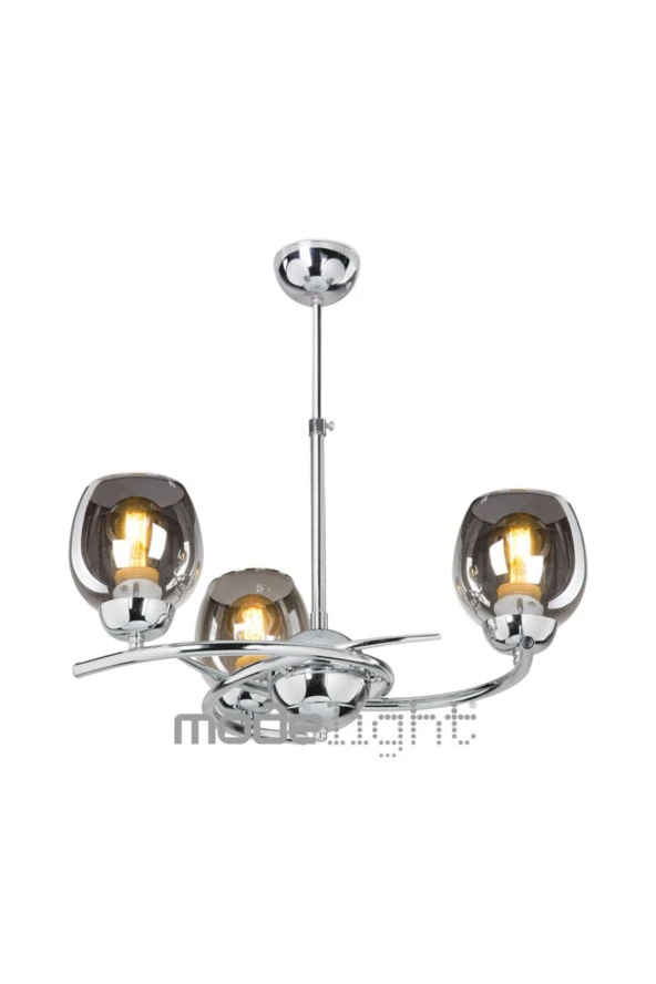 Modelight Carmen Üçlü Avize Krom - Füme Cam - Resim 2