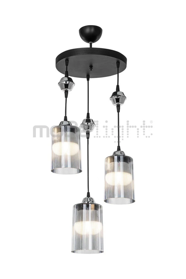 Modelight Ceylin 3lü Siyah Optik Füme Camlı Avize - Resim 2
