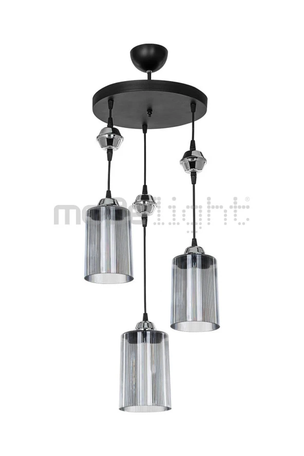 Modelight Ceylin 3lü Siyah Optik Füme Camlı Avize - Resim 4