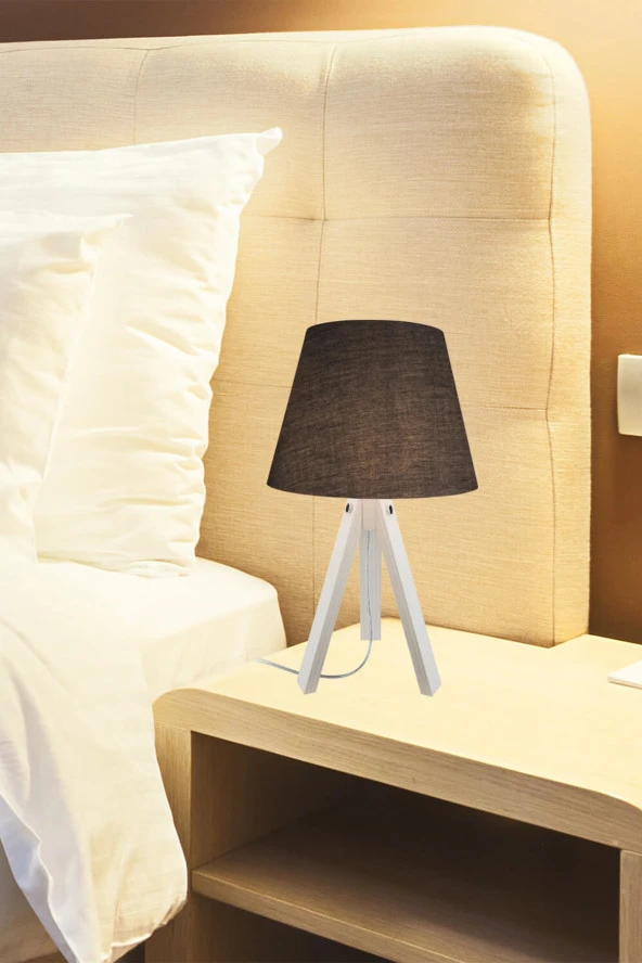 Modelight Deko Krem Ayak Siyah Şapka Abajur - Resim 3