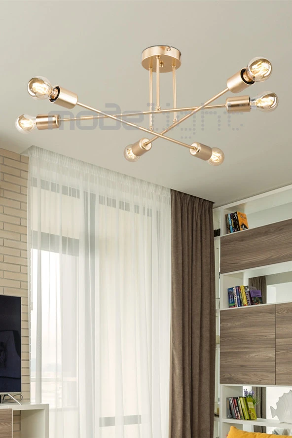 Modelight Eksen 6lı Gold Avize Salon-oturma Odası-çocuk Odası-yatak Odası-yemek Odası-antre-mutfak