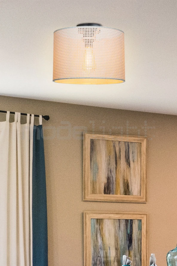 Modelight GOZA 38 CM SİLİNDİR PLAFONYER AVİZE HASIR BEYAZ SALON-OTURMA-ÇOCUK-YEMEK-YATAK ODASI--ANTRE-MUTFAK