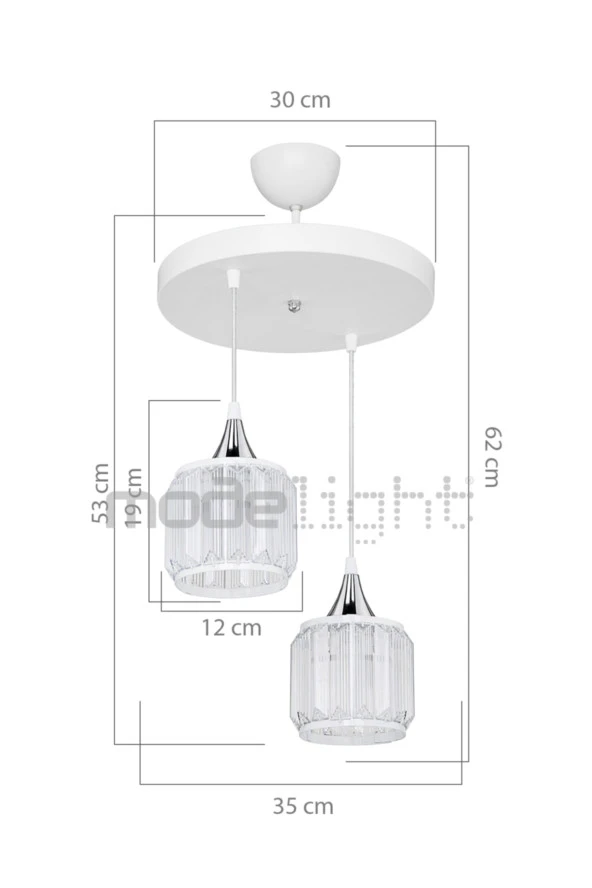 Modelight Haliç 2li Çember Sarkıt Beyaz / Krom - Resim 3