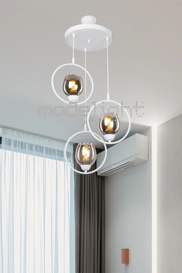 Modelight Karelya Üçlü Avize Beyaz - Füme Cam ürün görseli