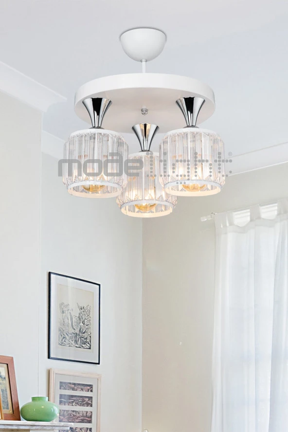 Modelight Haliç 3lü Plafonyer Avize Beyaz / Krom - Resim 4