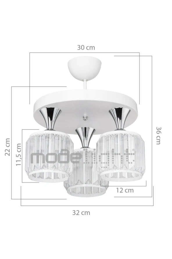 Modelight Haliç 3lü Plafonyer Avize Beyaz / Krom