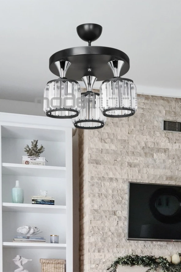 Modelight Haliç 3lü Plafonyer Avize Siyah / Krom