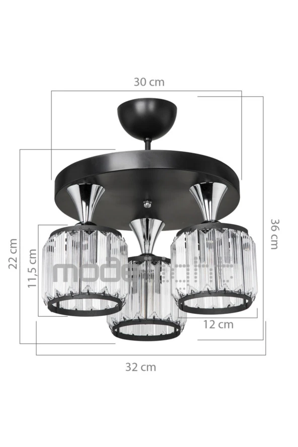 Modelight Haliç 3lü Plafonyer Avize Siyah / Krom - Resim 4