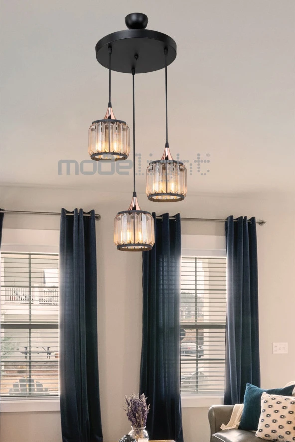 Modelight Haliç 3lü Çember Avize Siyah / Bakır - Resim 3