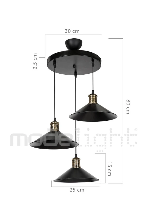 Modelight Maya 3lü Sarkıt Çember Siyah - Resim 4
