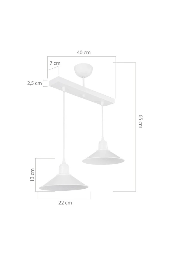 Modelight Maya 2li Sıralı Beyaz Salon- Oturma Odası - Çocuk Odası -mutfak - Yemek Odası Avize - Resim 3