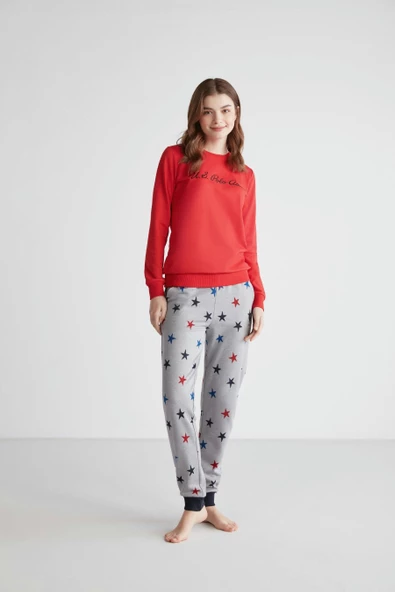 U.S Polo Assn 16958 Kadın Kırmızı Patlı Pijama Takım