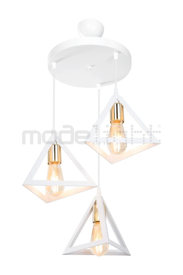 Modelight PRİZMA 3LÜ AVİZE  BEYAZ GOLD LALELİ SALON-OTURMA ODASI-ÇOCUK ODASI-YEMEK-YATAK ODASI--ANTRE-MUTFAK - 2