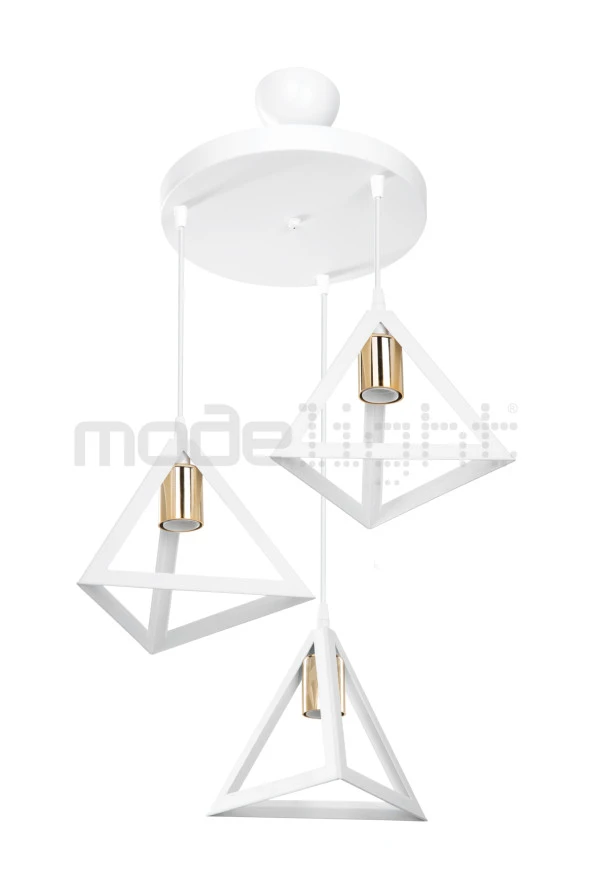 Modelight PRİZMA 3LÜ AVİZE  BEYAZ GOLD LALELİ SALON-OTURMA ODASI-ÇOCUK ODASI-YEMEK-YATAK ODASI--ANTRE-MUTFAK - 3