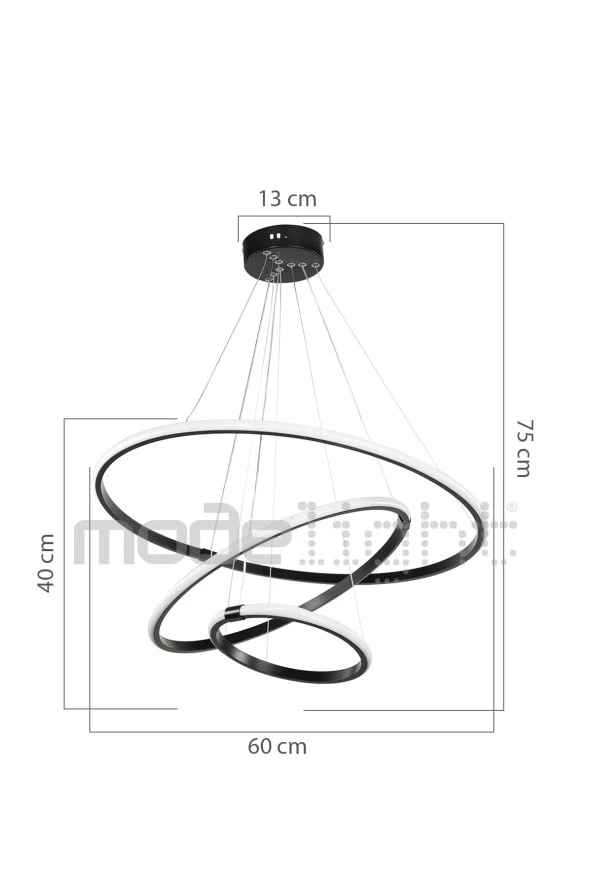 Modelight Rıng 3lü Ledli Avize Siyah Salon-oturma Odası-çocuk Odası-yatak Odası-yemek Odası-antre-mutfak - Resim 4
