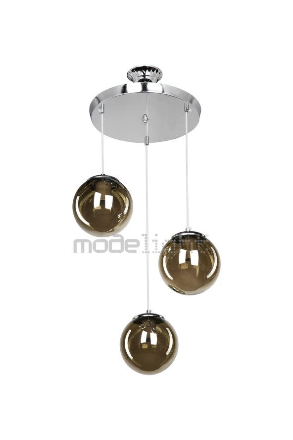 Modelight Toyana Avize Üçlü Krom - Füme Cam - Resim 3
