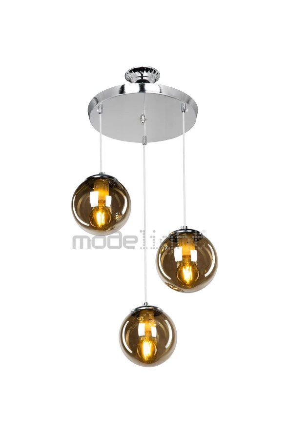 Modelight Toyana Avize Üçlü Krom - Füme Cam - Resim 2