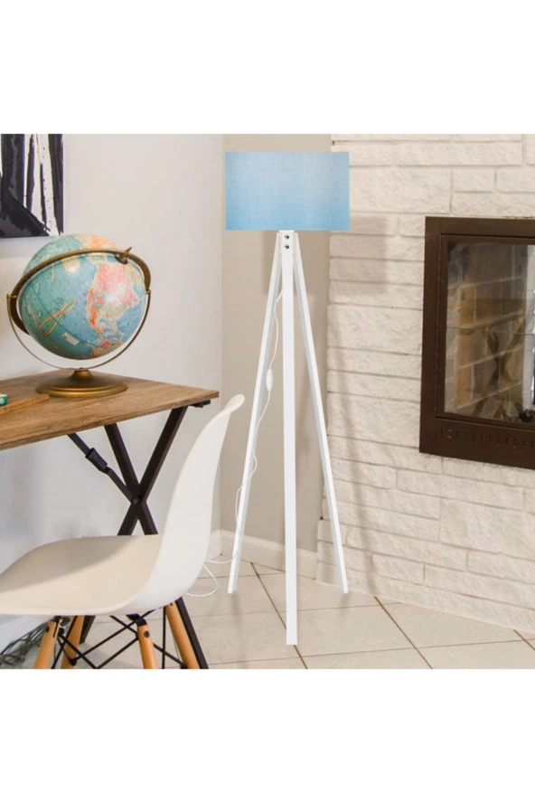 Modelight Deko Lambader Beyaz Ayak / Silindir Mavi Şapka - Resim 3