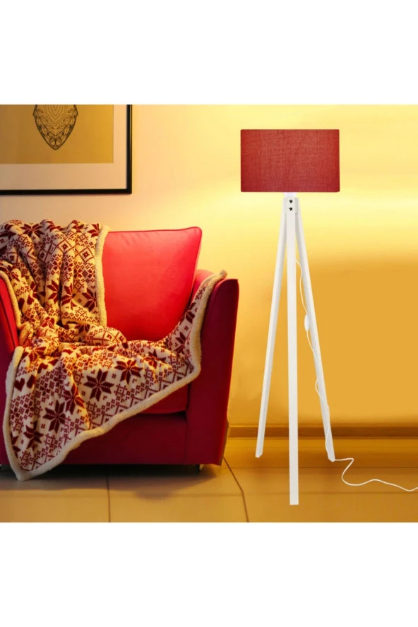 Modelight Deko Lambader Krem Ayak / Silindir Bordo Şapka - Resim 3