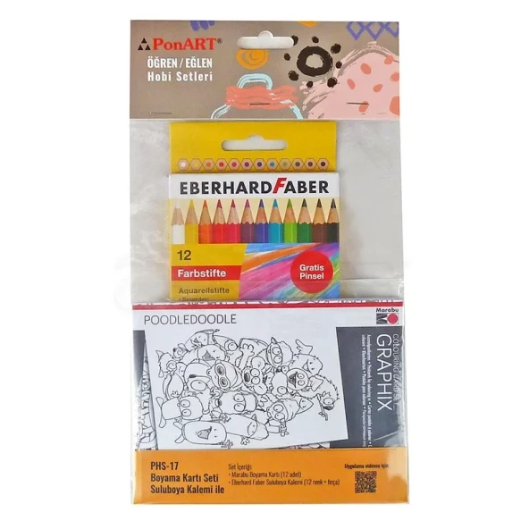 Ponart Boyama Kartı Seti - Sulu Boya Kalemi PHS-17 - Resim 2
