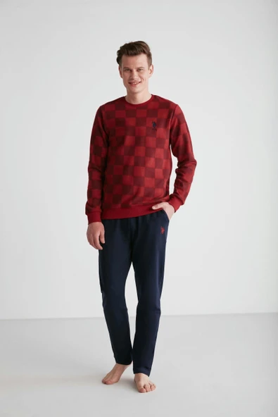 U.S Polo Assn 18713 Erkek Bordo Yuvarlak Yaka Pijama Takımı - 1