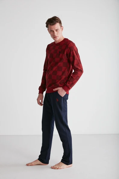 U.S Polo Assn 18713 Erkek Bordo Yuvarlak Yaka Pijama Takımı - 3