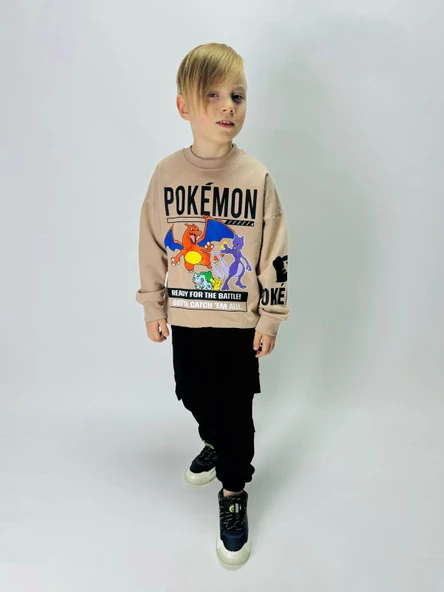 ERKEK ÇOCUK POKEMON 2 İPLİK PAMUK RİBANALI EŞOFMAN TAKIMI