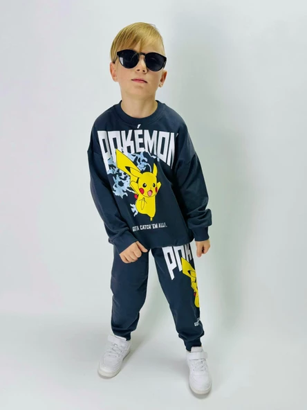 ERKEK ÇOCUK POKEMON 2 İPLİK PAMUK RİBANALI EŞOFMAN TAKIMI - 3