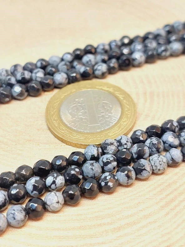 Kar Tanesi Obsidyen Taşı Dizi Faset Kesim 4-4.5mm aralığı - Resim 2