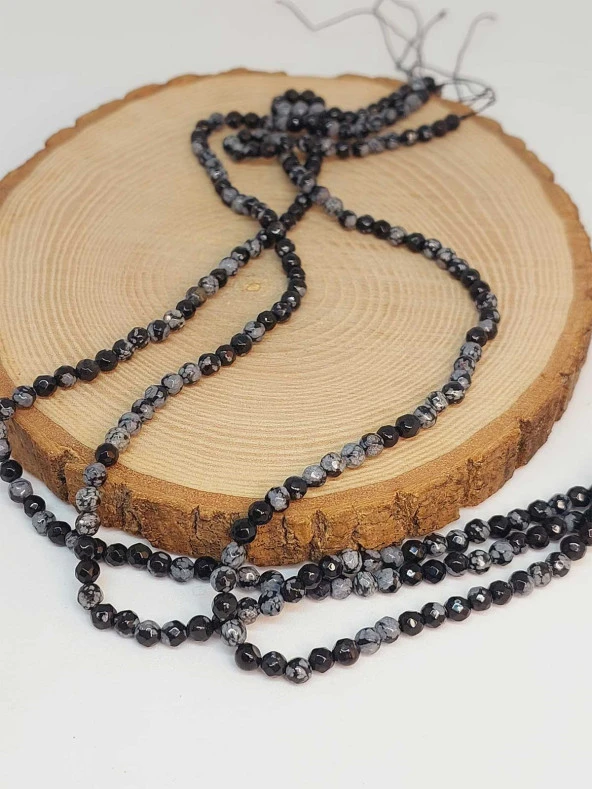 Kar Tanesi Obsidyen Taşı Dizi Faset Kesim 4-4.5mm aralığı - Resim 3