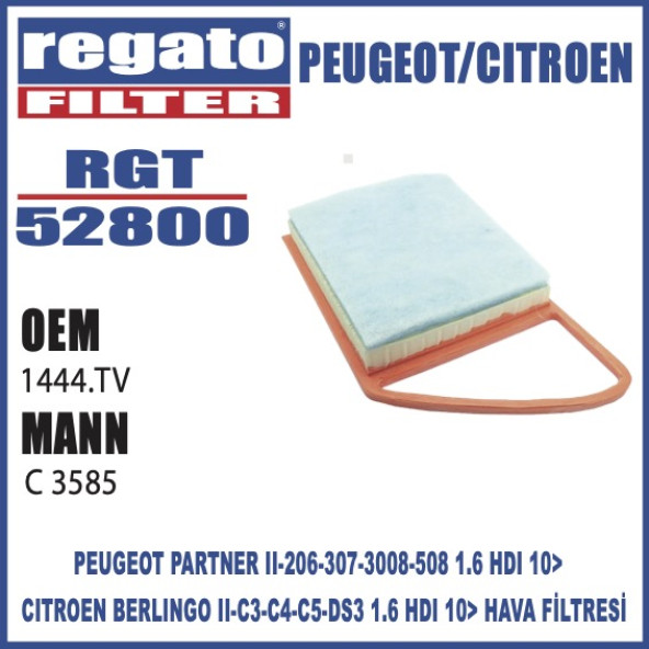Regato Peugeot/citroen 206/307/3008 C3/c4/c5 Hdi Hava Filtresi