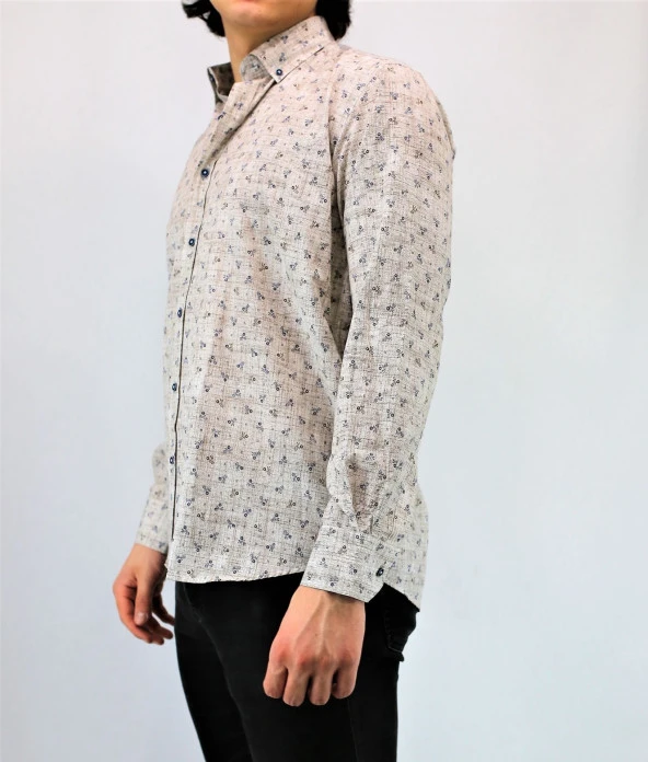 5203 Çiçek Desenli Klasik Gömlek - 4