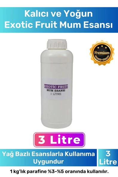 Özel Üretim Kalıcı Yoğun Yağ Bazlı Tüm Ürünlerle Kullanıma Uygun Exotic Fruit Mum Esansı 3 LT
