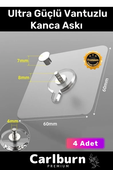 Özel Üretim Süper Güçlü Yapışkan Kanca İz Bırakmaz Paslanmaz Çelik Ultra Güçlü Vantuzlu Askı 4 Adet