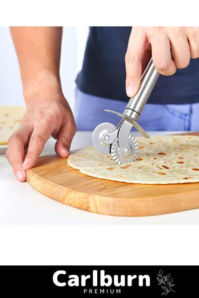 Premium Paslanmaz Çelik Dayanıklı Duvara Asılabilir Süper Keskin Çift Başlıklı Pizza Hamur Bıçağı - 4