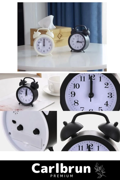 Premium Yüksek Sesli Alarmlı Pilli Dekoratif Çift Çanlı Mini Masaüstü Analog Dekoratif Çalar Saat - 3