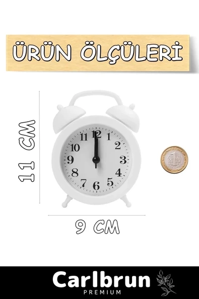 Premium Yüksek Sesli Alarmlı Pilli Dekoratif Çift Çanlı Mini Masaüstü Analog Dekoratif Çalar Saat - 2