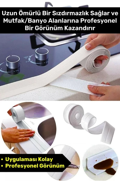 Premium Su Geçirmez Sızdırmaz Dayanıklı Lavabo Pvc Yağ Kenar Küf Önleyici 3.2m 3 Adet İzolasyon Bant - 5