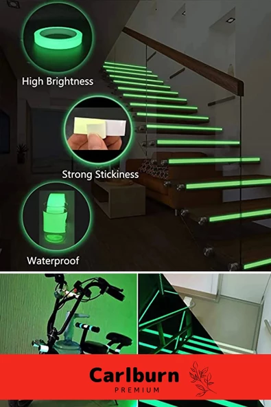 Karanlıkta Işık Veren Yansıyan 12 Metre Fosforlu Yeşil Şerit Bant Kendinden Yapışkan Reflektör Bant - 3