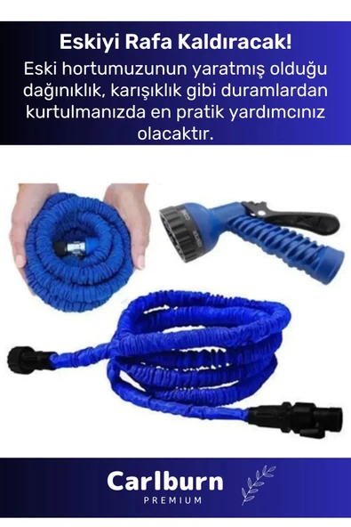 Özel Üretim Dolaşmaz Kırılmaz 7 Kademeli Uzayan Bahçe Sulama Araç Yıkama Tabancalı 22,5 Metre Hortum - 3