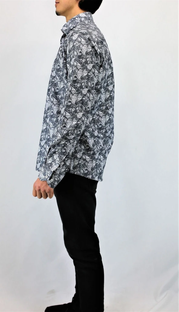 2489 Şal Desenli Slim Fit Gömlek