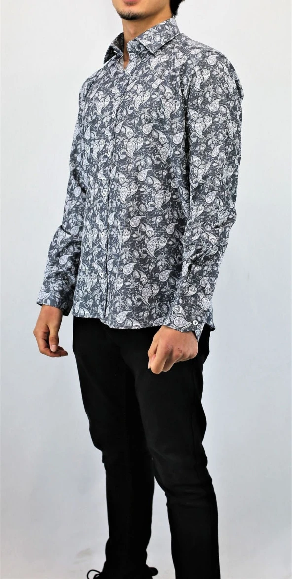 2489 Şal Desenli Slim Fit Gömlek - 2