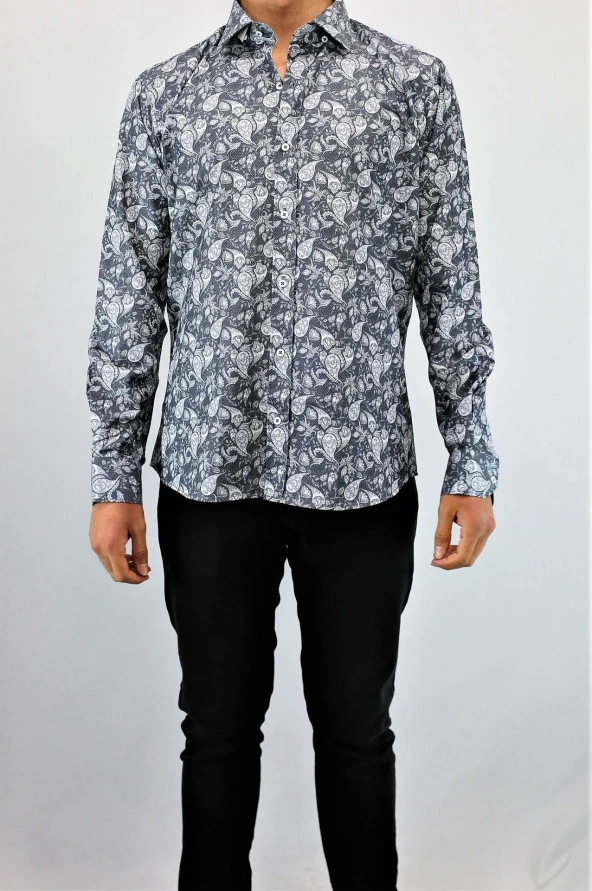 2489 Şal Desenli Slim Fit Gömlek - 3