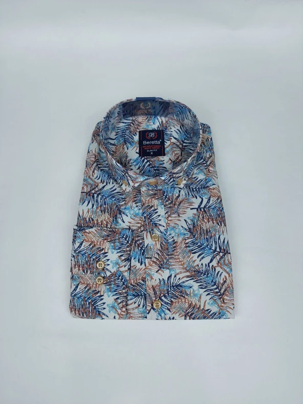 26362 Yaprak Desenli Slim Fit Gömlek
