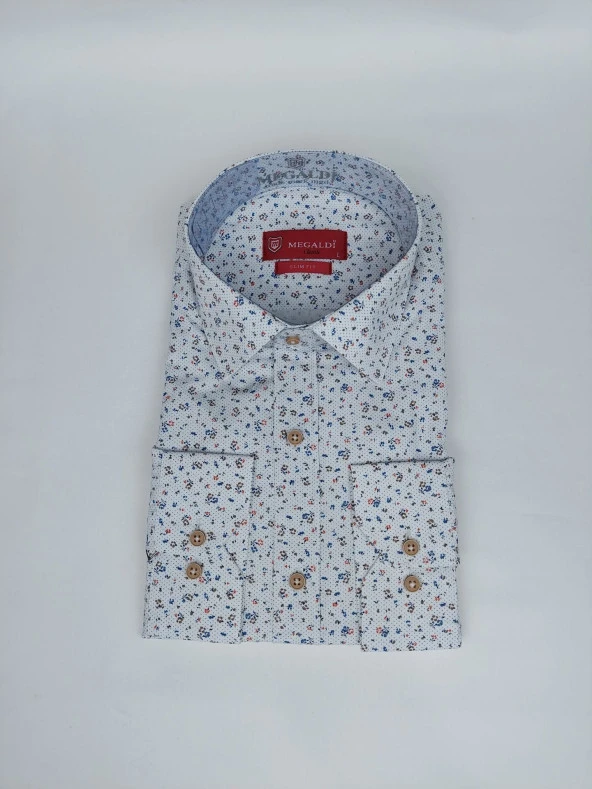 26332 Çiçek Desenli Slim Fit Gömlek - 3