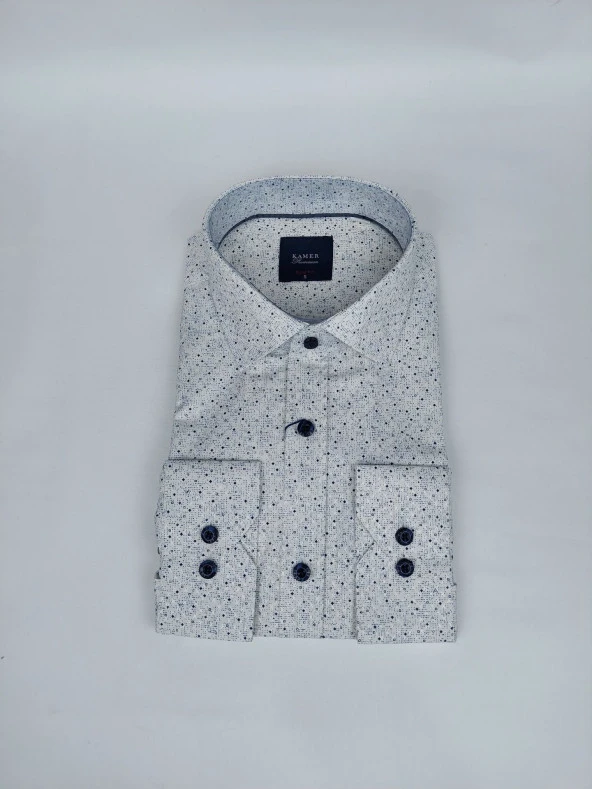 2223 Beyaz Desenli Slim Fit Gömlek